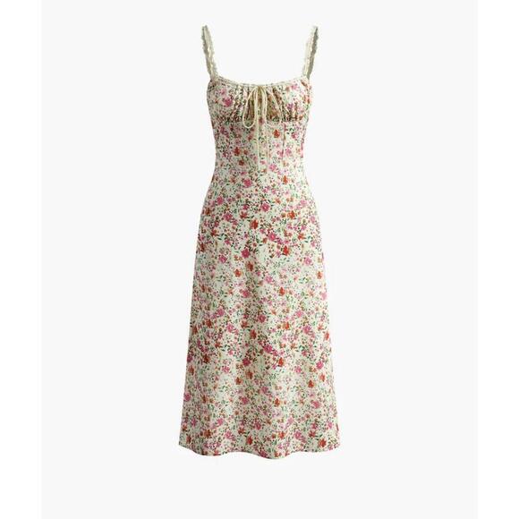 commense Dresses & Skirts - Commense dress small S milkmaid floral lace strap midi cottage dainty feminine